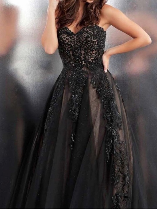 Jovani Dresses & Skirts - Jovani Black Strapless Beaded Lace Ball Gown